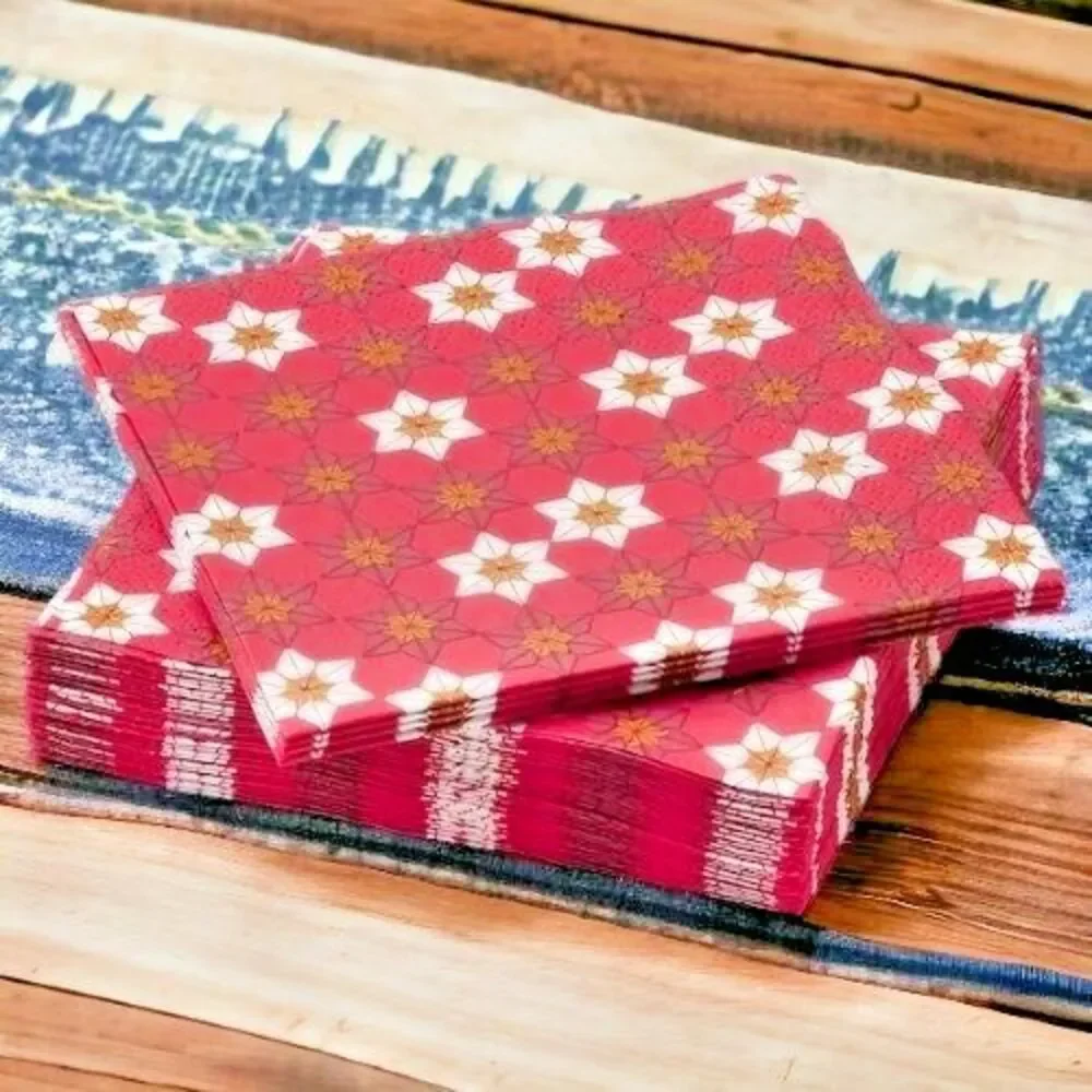 IKEA VINTERFINT Paper Napkins Christmas Floral Pattern 9 ½x9 ½ " Red/2 PACK - Picture 3 of 4
